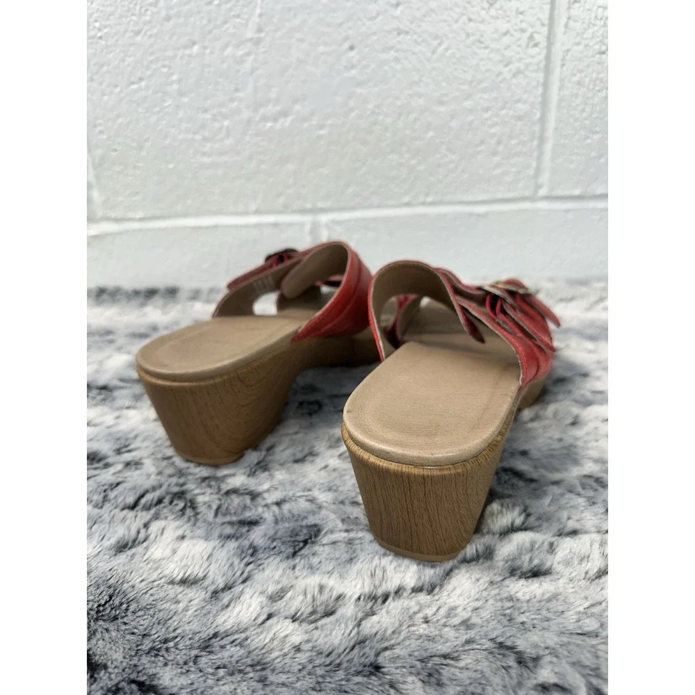 Dansko Jessie Red Leather Double Adj Strap Slide Sandals Size EU 39 US 8-8.5